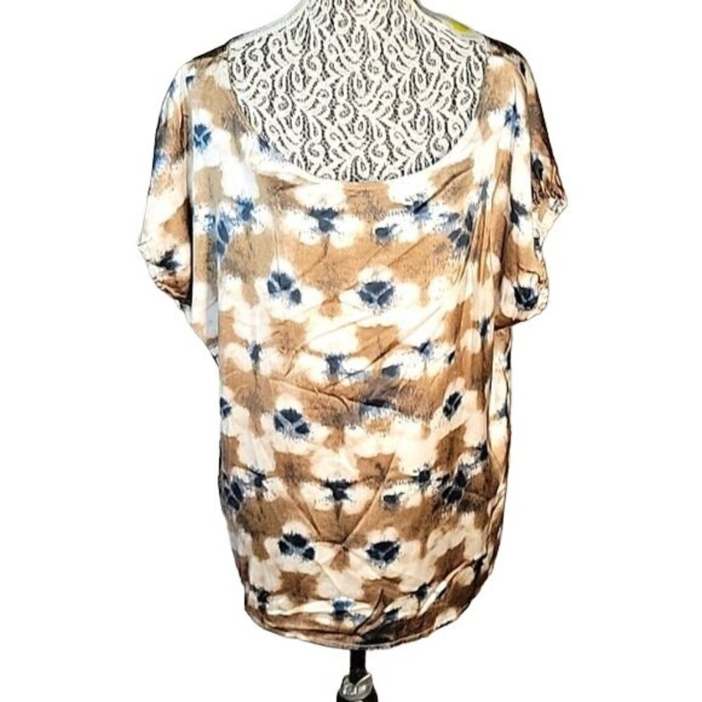 Suzanne Betro Simple Womens XL Ruched Blouse Tie-Dye Print Casual Top Short Slee